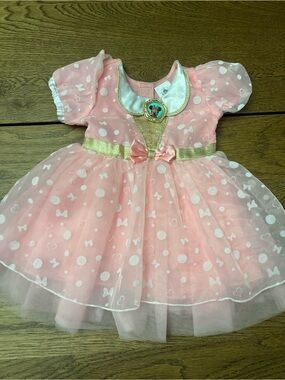 Disney Pink Minnie Polka Dot Tulle Dress with Gold Trim